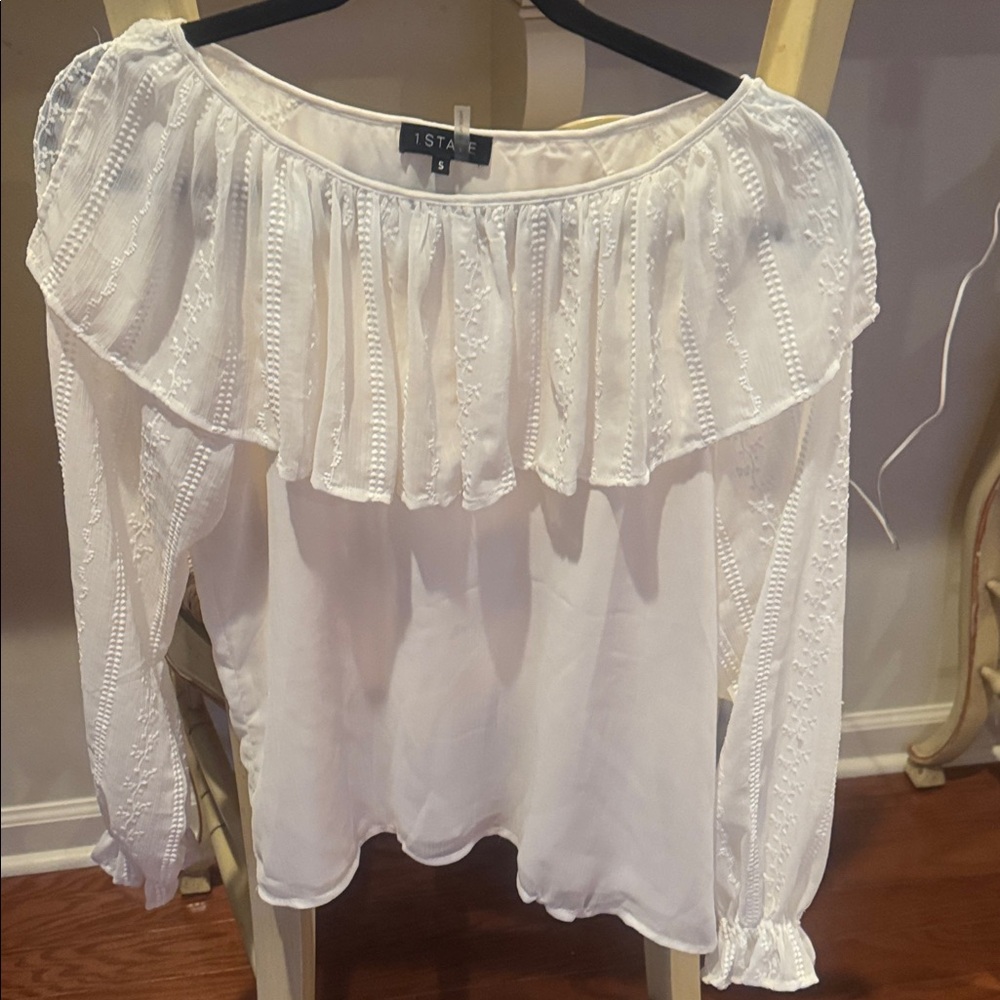 1. State Women's Cream Ruffle Blouse